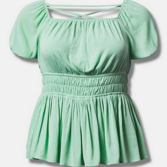 Torrid Women's Plus Size Criss Cross Back Peplum Top - Picture 4 of 5